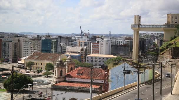 Salvador Bahia Brazil Augusti 2021 Utsikt Över Bergssluttningen Lacerda Hiss — Stockvideo