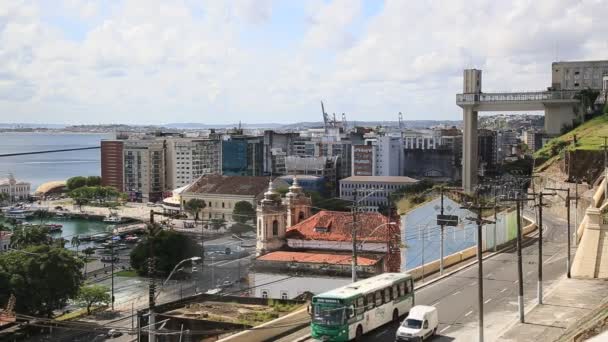 Salvador Bahia Brazil Augusti 2021 Utsikt Över Bergssluttningen Lacerda Hiss — Stockvideo