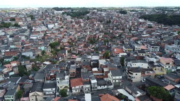 Salvador Bahia Brasilien September 2021 Luftaufnahme Beliebter Favelahäuser Viertel Engomadeira — Stockvideo