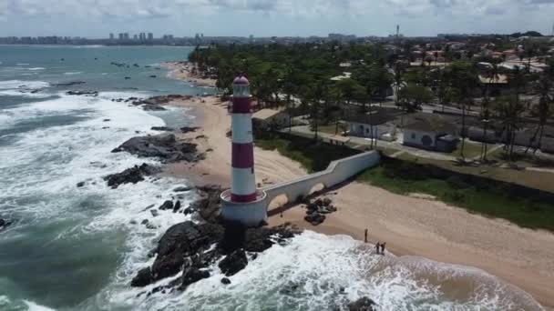 Salvador Bahia Brazil September 2021 Aerial View Itapua Lighthouse Salvador — Stock Video