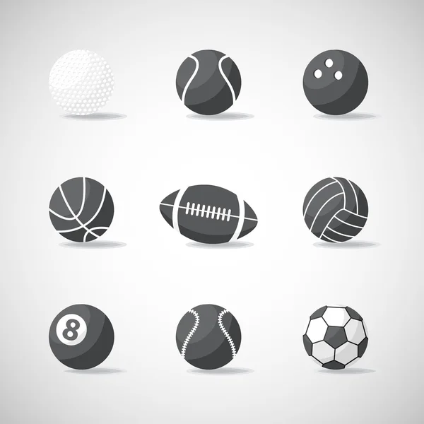 Sports balls vector set. Cartoon ball icons. Black and white cut
