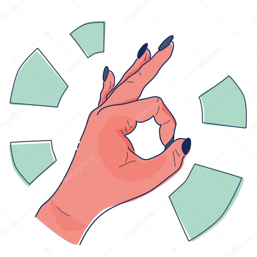 Simple hand illustration with fingers showing delicious sign.