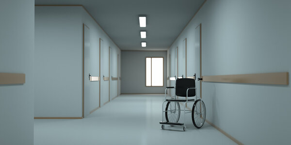 Abandoned hospital corridor. 3d render