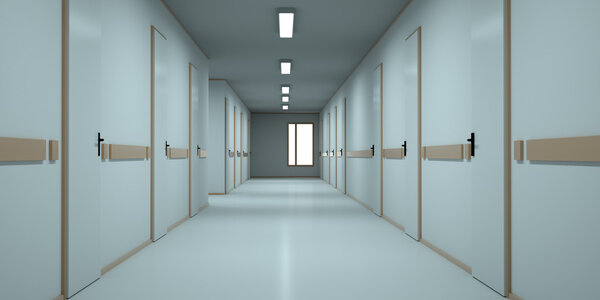 Bright corridor in the hospital. 3d render