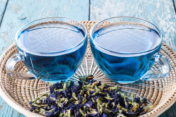 Dos Tazas Guisante Mariposa Flores Guisante Guisante Azul Para Beber — Foto de Stock