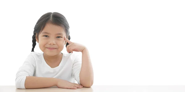 Asiatisches Kind Oder Kind Mädchen Fingerzeigeauge Oder Gehirn Kopf Für — Stockfoto