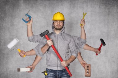 multipurpose man on the grey background