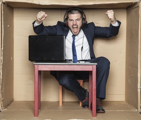 Customer service representative shouts of joy — Stock Photo, Image