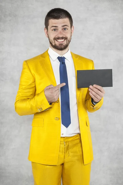 Businessman points to the envelope — Stock Photo, Image