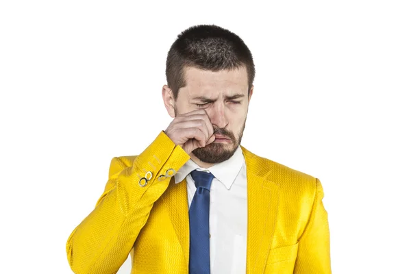 Businessman wipes tears — Stock Photo, Image