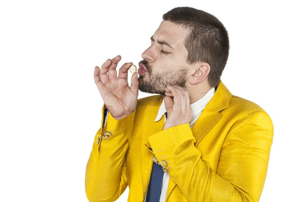 Geiziger Geschäftsmann zählt jeden Cent — Stockfoto