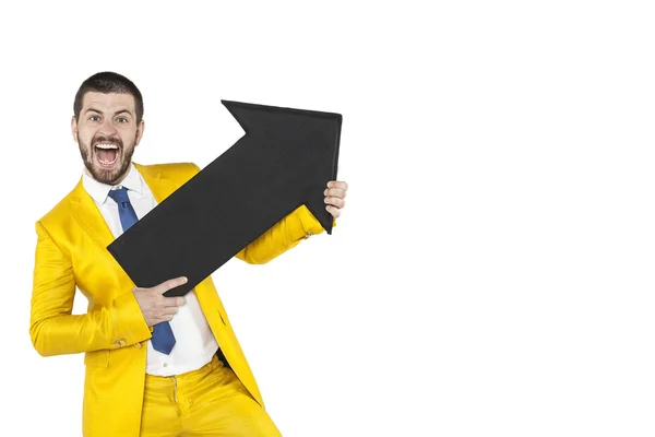 Crazy podnikatel drží šipka nahoru — Stock fotografie