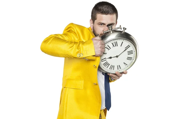 Geschäftsmann versteckt sich hinter einer Uhr — Stockfoto