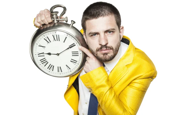 Businessman shows the time on the clock — Stock Photo, Image