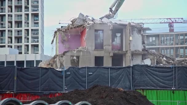 Antwerpen België Februari 2021 Sloop Van Een Gebouw Antwerpen Het — Stockvideo