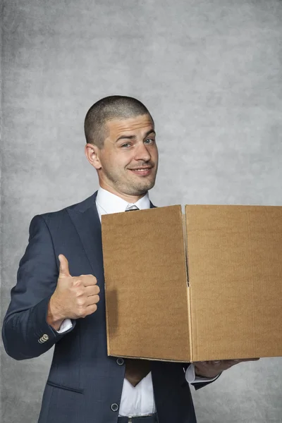 Happy businessman changing work, thumb up — Stock Photo, Image