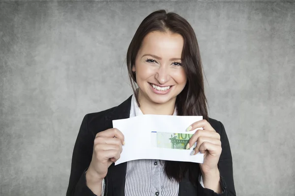 Business woman with a bribe — Stock Photo, Image