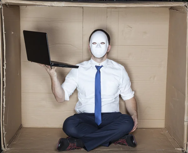 Hacker wearing mask and tie — Stock Photo, Image