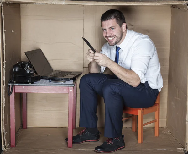 Homem de negócios feliz com suborno — Fotografia de Stock