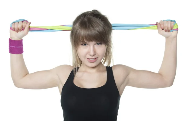 Woman exercise with elastic — Stock Photo, Image