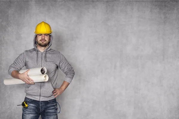 Bouw werknemer en kopie ruimte — Stockfoto