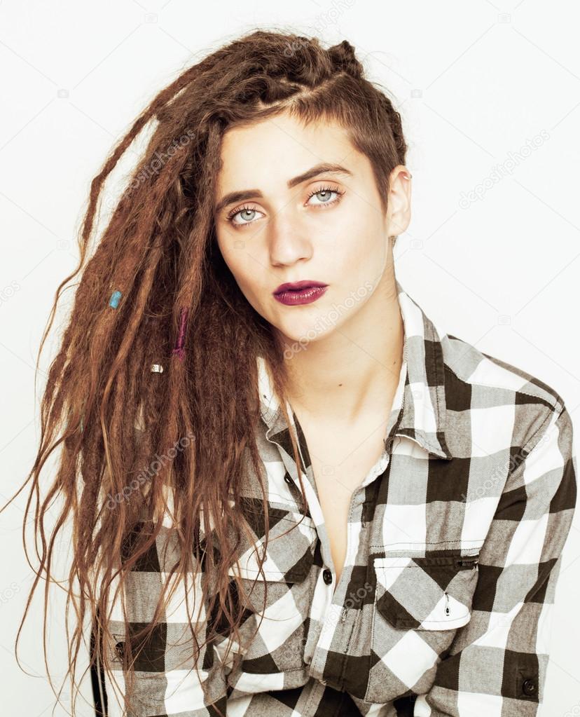Real Caucasian Woman With Dreadlocks Hairstyle Funny Cheerful