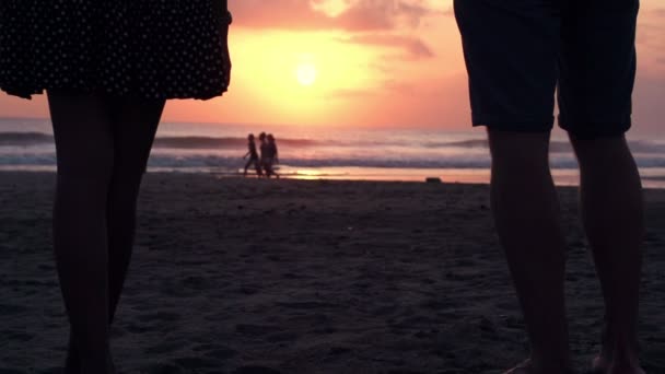 Pareja de pie en la playa — Vídeos de Stock