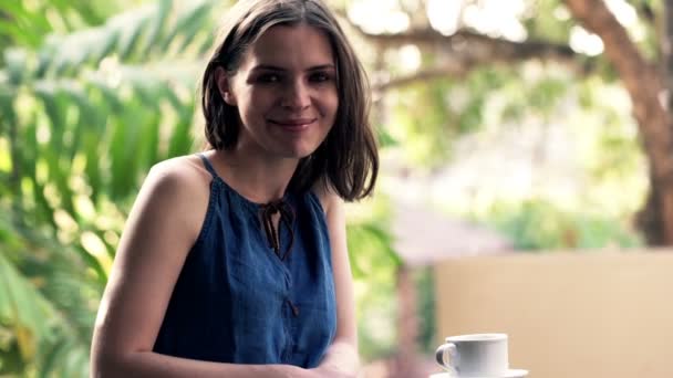 Woman standing on terrace — Stock Video