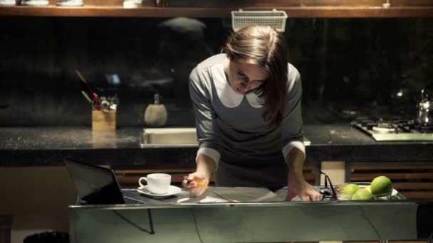 Mujer de negocios que trabaja con el ordenador portátil y documentos — Vídeo de stock