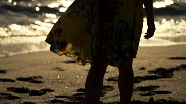 Mujer estirando los brazos y disfrutando de la vista en la playa — Vídeos de Stock