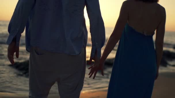 Cuplu admira vedere pe plaja si tinandu-se de mana — Videoclip de stoc