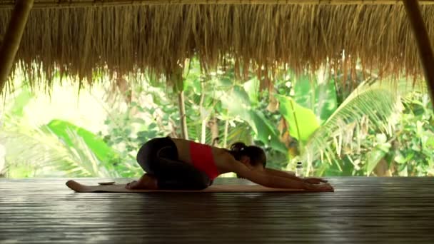 Donna facendo giapponese sedersi su stuoia in palestra — Video Stock