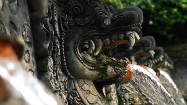 Water flowing from dragon sculpture — Stock Video