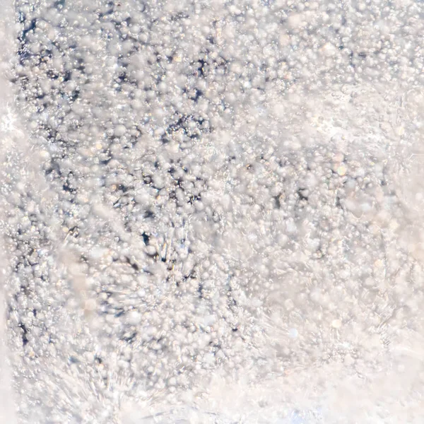 Fagyos Levegő Buborékai Elmosódnak Jégben Szikráznak Napon — Stock Fotó