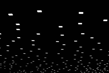 Siyah tavanlı beyaz ışıklı kareler. Beton duvarda Aydınlanmış Teknoloji Duvar Kağıdı. Soyutlama. Bulanık ışıkların güzel Bokeh 'i siyah arka planda parıldıyor. Fütürist. Üç boyutlu bloklar. 3 Boyutlu Hazırlama