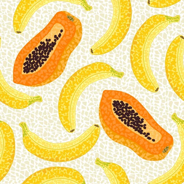 Pattern with bananas, papaya in mosaic style — Stock Vector