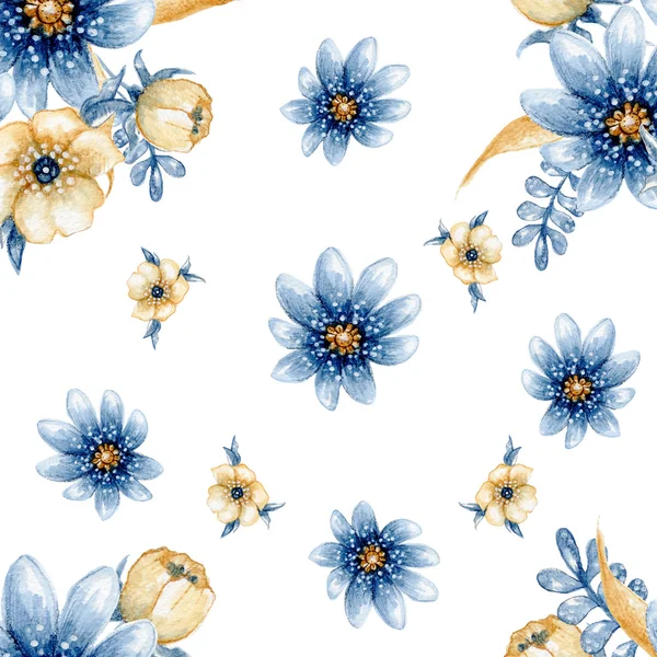 Sömlös Blommönster Med Akvarell Indigo Blommor Perfekt För Textil Design — Stockfoto