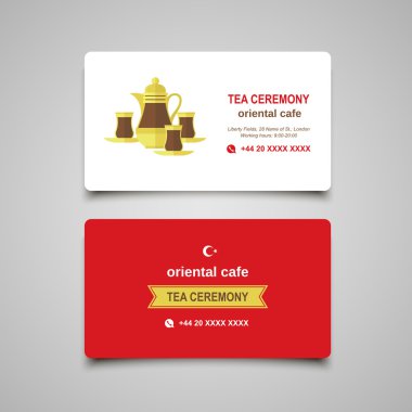 Turkish traditional Tea set. Flat modern business card concept for food industry