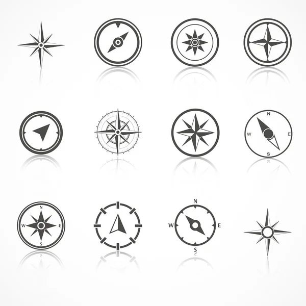 Wind Rose Kompass flache Vektorsymbole gesetzt — Stockvektor