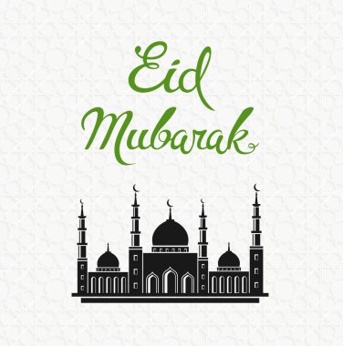 Eid mubarak vector greeting card design with mosque. Muslim holi