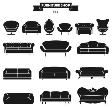 lüks modern kanepe ve koltuk Icons set.