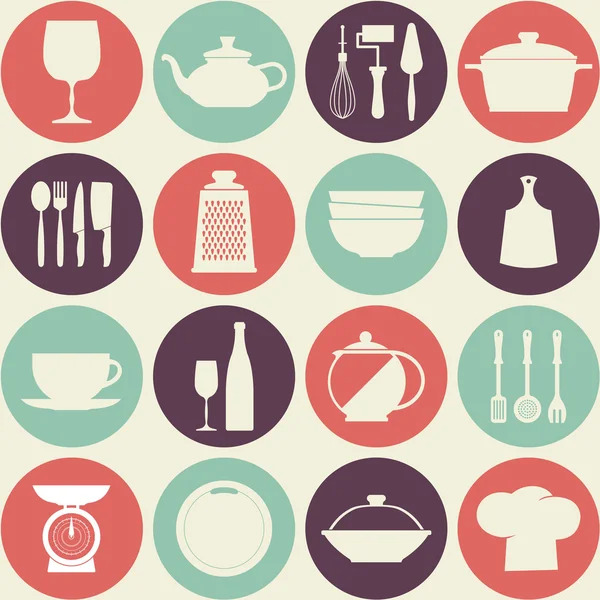Vintage vaisselle de cuisine icônes ensemble — Image vectorielle