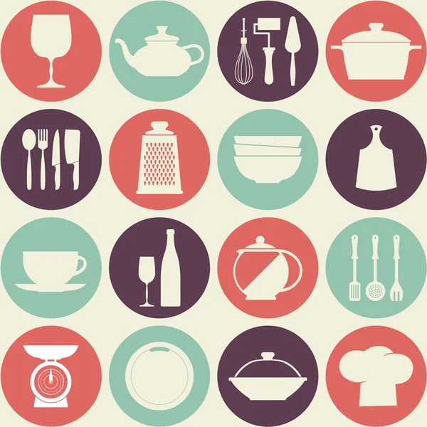 Juego de iconos de platos de cocina vintage — Vector de stock