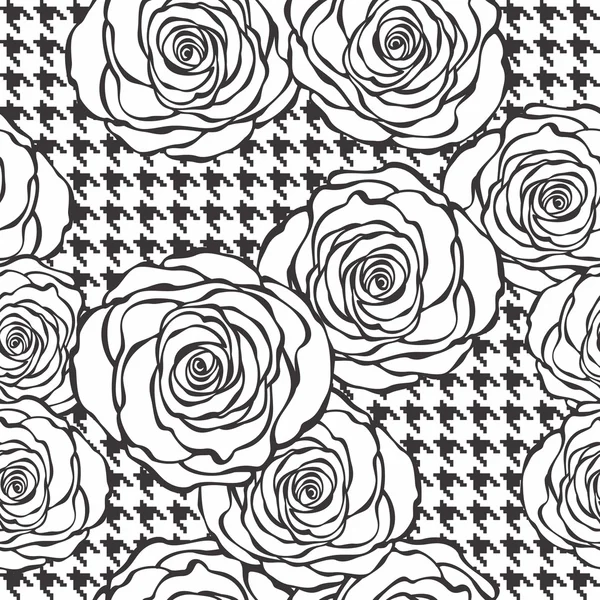 Floral seamless pattern with roses on tweed texture background. — Stock Vector