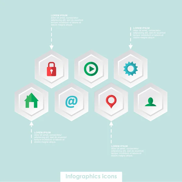 Web design conjunto de ícones infográficos hexagonais — Vetor de Stock