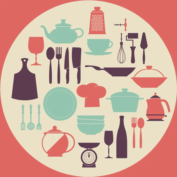 Cocina y platos de cocina iconos — Vector de stock