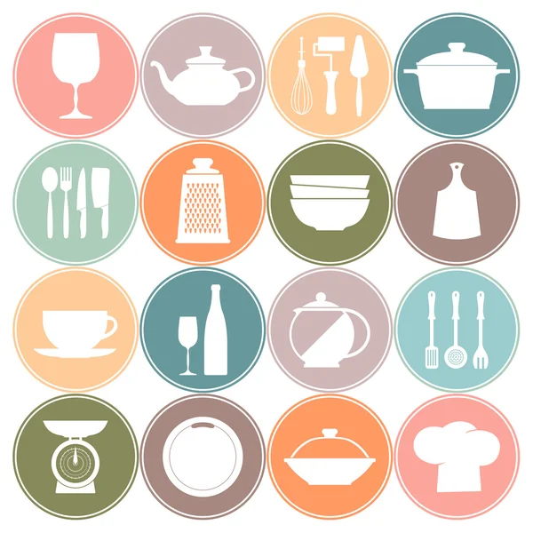 Cocina y platos de cocina iconos — Vector de stock