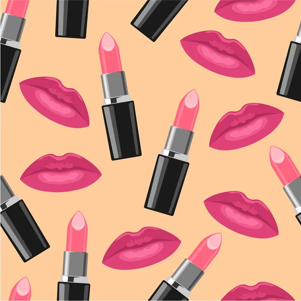 Kus lippen en roze lippenstift patroon — Stockvector