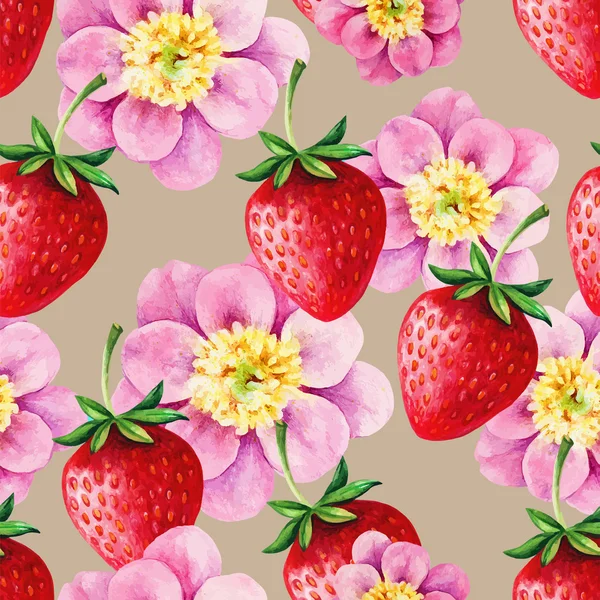 딸기와 모란 패턴 — 스톡 벡터