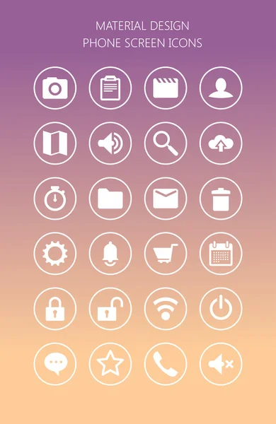Iconos de diseño de material de pantalla móvil . — Vector de stock